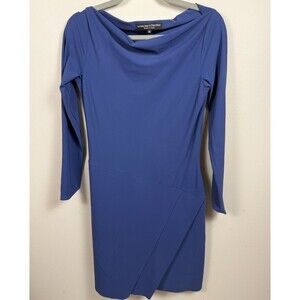 Chiara Boni La Petite Robe Navy Blue Stretch Midi Size 46/14 Slit Gown Dress